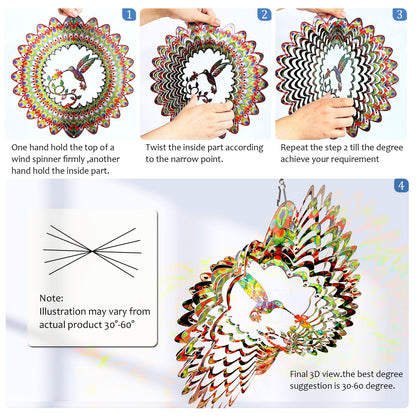 Aoedelyart Hummingbird Wind Spinner for Yard and Garden,12in 3D Wind Spinner Hummingbird Gift for Women/Mother/Father/Men,Hanging Bird Wind Catchers Kinetic Yard Art Ornaments Outdoor Wind Sculptures