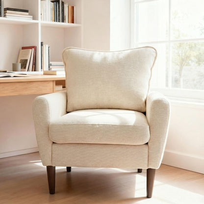 OLIXIS Comfy Accent Chair for Living Room Bedroom and Waiting Room, Upholstered Mid-Century Reading Chair with Pillow and Solid Wood Legs, Wide Singe Modern Lounge Sofa (Beige)