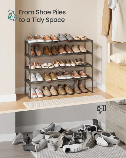 SONGMICS Shoe Rack, 4-Tier Shoe Organizer, Metal Storage Shelf, Upright or Upside Down, for 20-25 Pairs, Stackable, for Entryway, 11.8 x 36.2 x 29.1 Inches, Black ULSA14BK