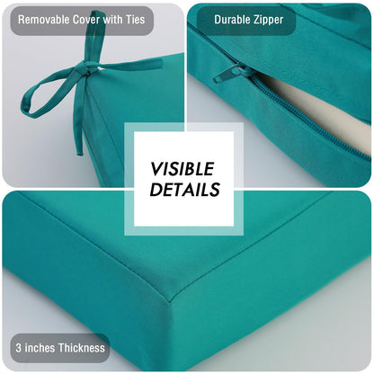 idee-home Outdoor Bench Cushion Waterproof, Bench Cushions for Outdoor Furniture, Patio Porch Swing Replacement Seat Pad with Ties for Garden Backyard, 48 x 18 Inch Peacock Blue
