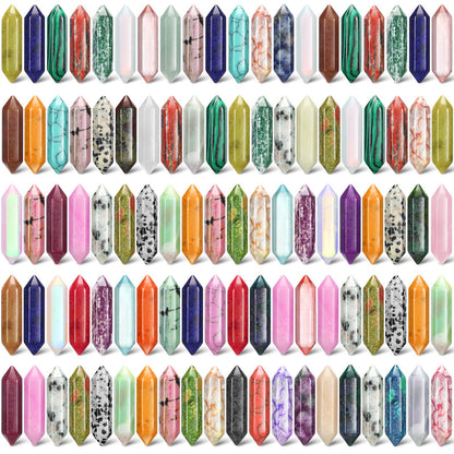 Nuenen 100 Pcs Healing Crystals Stones Sets, Hexagonal Bullet Shaped Wand Stones Bulk Gemstone Amethyst Chakra Crystals for Witchcraft Meditation Divination Mothers Day Gifts Women