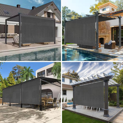 Breezombra 8'W x 8'H Gray Patio Shades Roll up Outdoor Roller Shade Crank Wand Blind Cordless, 90% UV Blocking & Privacy Protection for Porch|Gazebo|Pergola|Backyard (2 Splicing Tube, 1 Fabric)