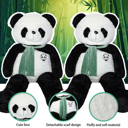RoundFunny 63 Inch Tall Giant Plush Panda Bear Giant Stuffed Animal Large Panda Plushie with Green Scarf Big Soft Plush Bear Toy for Christmas Boys Girls Girlfriend Wife Gift