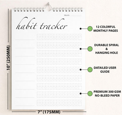 Habit Tracker Calendar (Undated 12 Month) with Silver Spiral Bound and Hanger, 7"x10" Habit Planner, Daily Weekly and Monthly Habit Tracker Journal, Habit Calendar, Colorful Layout.