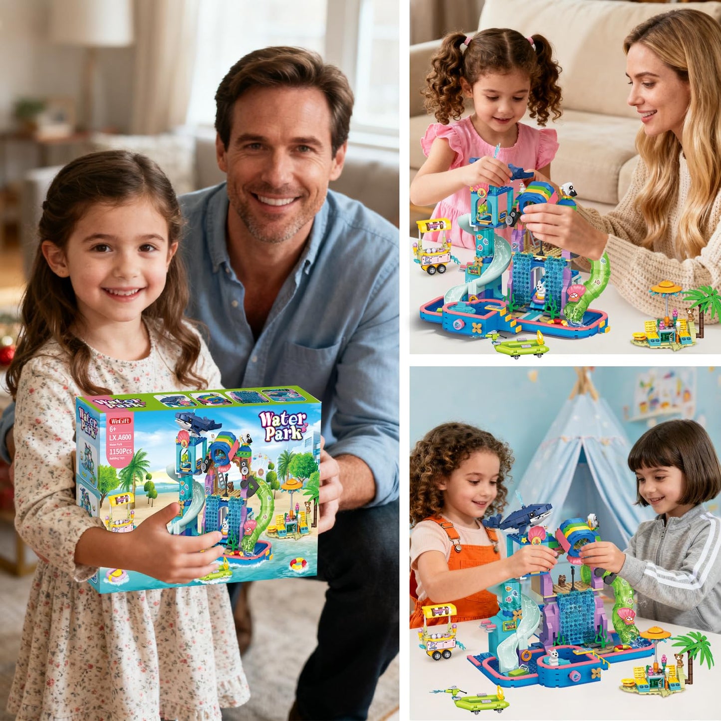 WinGift 1150Pcs Friends Water Park Building Set, STEM Summer Fun Party Toy with Swimming Pool Slides,Water Canons,Diving Platform,Animal, Pretend Play Kit for kids, Birthday Gifts for Girls Ages 6-12+
