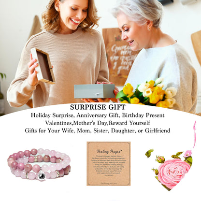 GDLKPYHS Picture Bracelet Personalized Photo - Healing Bracelets for Women - Rose Quartz Bracelet - Healing Prayers Crystal- Mothers Day Gifts Birthday Gifts For Women Bracelets With Photos