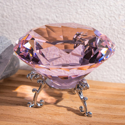 QIANCHANG Pink Crystal Diamond Paperweight 80mm Large Faceted Glass Diamonds Prisms Jewels Gemstones for Home Wedding Table Decoration