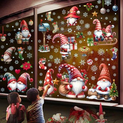 Christmas Window Clings, Gnome Window Stickers,Window Decals Snowflake, Gnome Christmas Truck, Home Decorations,Thanksgiving Xmas Gifts,Kitchen, Living Room, Bedroom Window Stickers