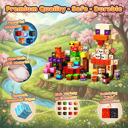 Tasalia Magnetic Building Blocks for Kids Ages 3+, 200PCS 0.8 Inch Magnetic Blocks, Magnetic Cubes Toys, STEM Educational Stacking Blocks for Boys Girls, Perfect Holiday Birthday Gift(Chick Lava)