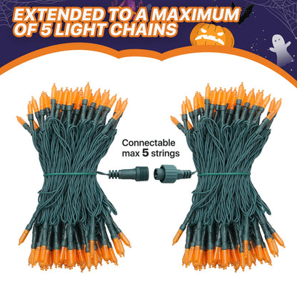 mollie LED Mini Christmas String Lights, 100 Count, 43ft, Waterproof, Green Wire, Orange, Model GVLV30V100R-J16