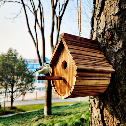 KWISAMR 1 Pack Wren Houses for Outdoors,Natural Wooden Hanging Bird House for Chickadee,Bluebird,Handmade from Natural Wood for Garden Decorations