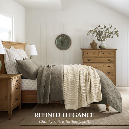 EVERGRACEHOME Chunky Chenille Knit Throw Blanket for Couch, Soft Luxurious Moss Stitch Blankets for Bed, Cozy Decorative Farmhouse Knitted Throws for Sofa, Beige, 50" x 60"