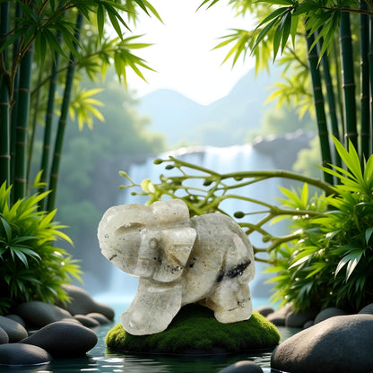 SquarezhenBo Elephant Ornament, Elephant Statue, Jade Stone Handcraft Natural Green Jade Stone Elephant Statue Decor Toys in Hand Home Décor Accents Sculptures (Grey)