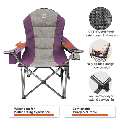 LANMOUNTAIN Camping Chairs for Adults,High Back Folding Camp Chair with Cup Holder and Cooler Bag,Heavy Duty Outdoor Lawn Chairs,Perfect for Camping,Hiking,Picnics,and Beach Trips,Purple