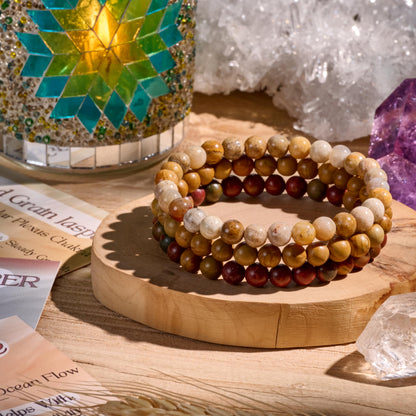 Bivei 3-Piece 8mm Beaded Bracelets for Women – Coral Jade, Wood Grain Jasper, Picasso Jasper – Handmade Natural Crystal Stretch Elastic Jewelry for Meditation, Yoga, Protection Gifts