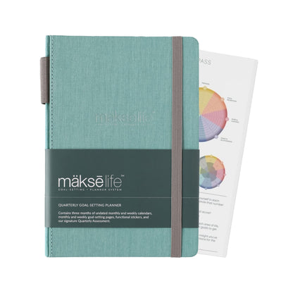 MäksēLife Undated Quarterly Planner - A5 Goal Setting Planner & Personal Journal for Mindful Living, Weekly and Monthly Goal Setting with Habit Tracker & Reflections, Teal