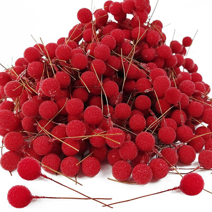 YOOHUA 300PCS 12mm Artificial Holly Berries, Artificial Berry, Mini Frosted Fruit Holly Berries for Christmas Tree Decorations Crafts Party Wedding Holiday Season Winter Décor Home Decor