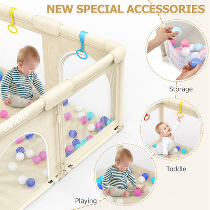 OCATO Baby Foldable Playpen: Playpen for Babies and Toddlers Baby Play Pen Gate Portable Playpen Fence Indoor Outdoor Kids Safety Area Travel Play Yard Babies Essentials Pack n Plays (50" × 50")