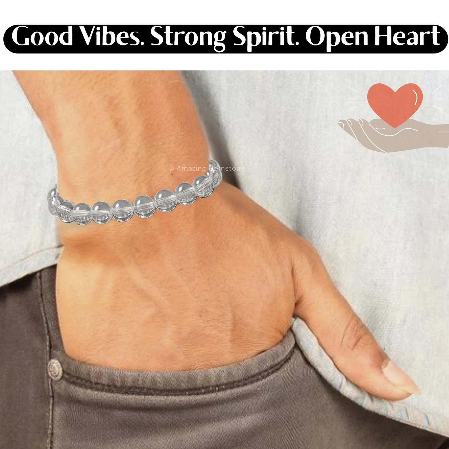Amazing Gemstone Clear Quartz Bracelet, Gifts For Men & Women - Protection Healing Crystal Bracelet - 8mm Gemstone Beaded Adjustable Bracelet, Pulseras Para Hombres Mujer Stocking Stuffers