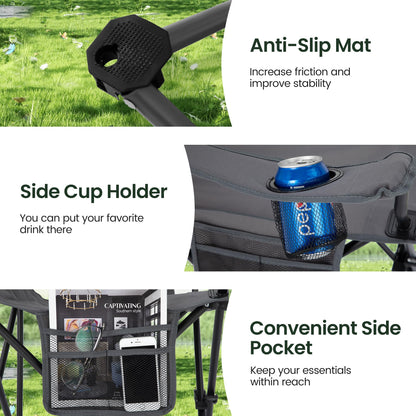 HIGH POINT SPORTS 2 Pack Portable Camping Chair for Adults, Folding Outdoor Camp Chair Lightweight Lawn Chairs Folding Collapsible Chair for Camping, Tailgates, Beach, Gray, Support 350 lbs