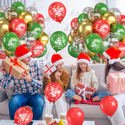 Christmas Balloons,12 Inch Red Green and Gold Christmas Tree Bell Printed Balloon,for Party Xmas Gifts School Classroom Game New Year Baby Shower Birthday Decorations