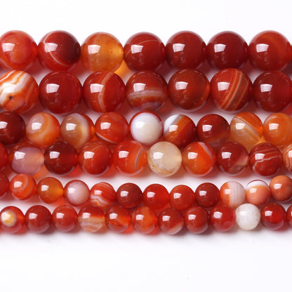 Natural Red Striped Agate Stone Beads Gemstone Round Crystal Energy Jade Beads Stone Beads for Jewelry Making DIY Bracelet Necklace Jewelry Making 1 Strand 15.5inch 35PCS 10MM