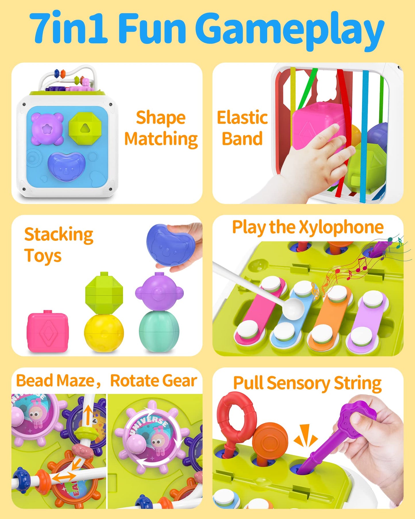 kecristv Montessori Toys for Toddler Girls Boys, Baby Sorter Learning Sensory Activity Cube, Toddler Girl Boy Easter Basket Stuffers Birthday Gifts, Baby Toys 18+ Months