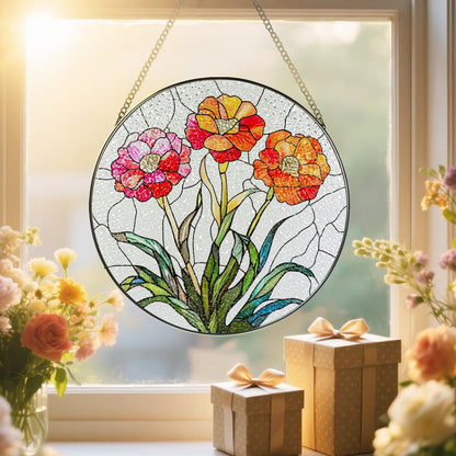 Stained Glass Window Hanging, 8 Inch Birth Flower Glass Suncatcher Ornament, Suncatchers for Windows, Window Decoration and Christmas, Mother's Day, Birthday, Gift for Women, Birth Flower Gifts - Jan