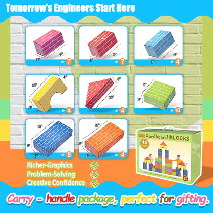 Cartboatoy 48-Pack Cardboard Building Blocks for Kids: 26/36/48 Jumbo Gifts Heavy Duty Develop Creative Thinking Spatial Reasoning Easy to Assemble