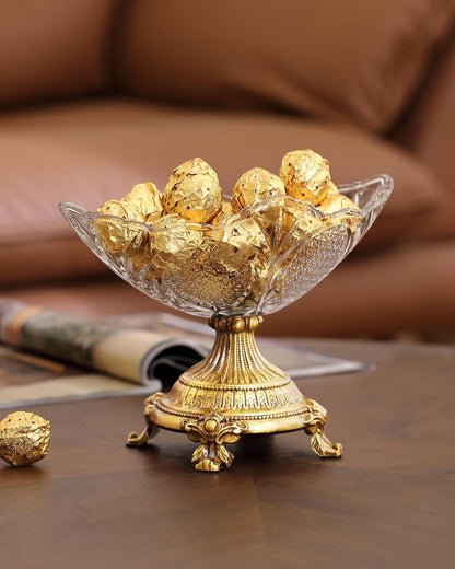 gloriousliving Small Glass Fruit Bowl，8" Decorative Bowl,Decorative Glass Bowl with Gold Pedestal, Kitchen Counter Fruit Bowls for Fruit Vegetable Candy and Key