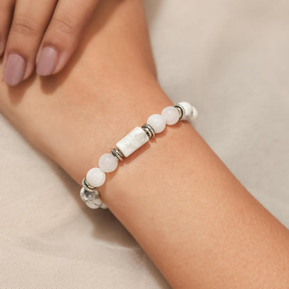 Divine Hindu Howlite Crystal Bracelet | Karka Rashi (Cancer) Zodiac Stone | Certified Natural Healing Crystal | Chakra Balancing | Reiki | Meditation | Gift for Men & Women