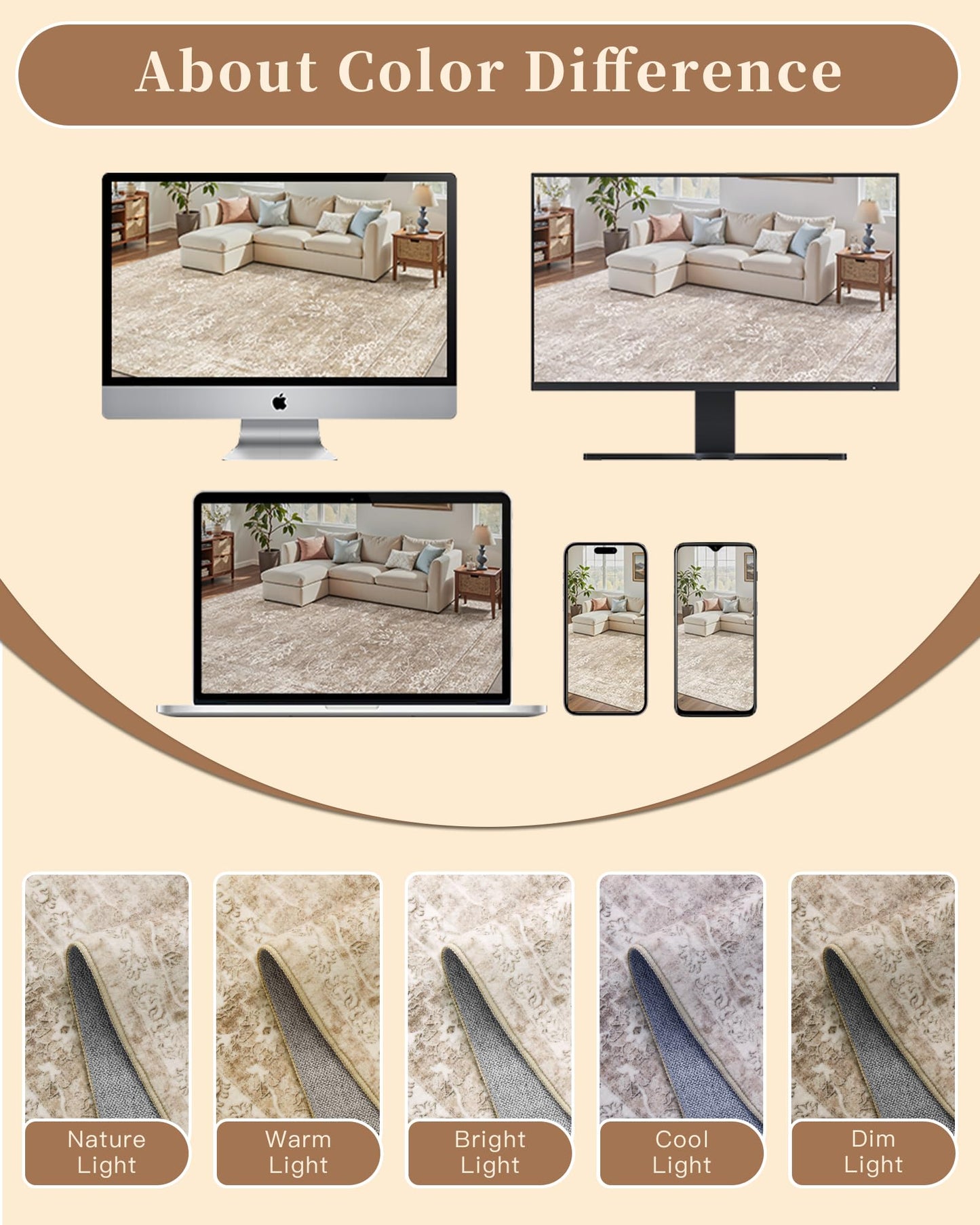 Madane Washable Runner Rug 2x6, Kitchen Hallway Runner Rug with Non-Slip Rubber Backing, Vintage Soft Low Pile Carpet Runner for Entryway Laundry Bathroom Bedroom Living Room (2 x 6, Beige/Brown)
