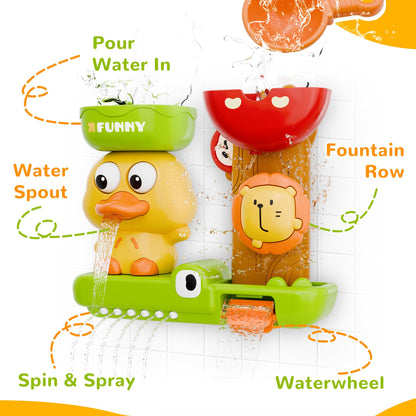 iPlay, iLearn Bath Toy for Toddlers 1-3, Baby Waterfall Duck Bathtub Toy W/ Suction Cup, Kid Bath Tub Shower Playset, Infant Bathtime Fun Birthday Summer Gifts 18 24 Month, 2-4, 3-5 Year Old Girl Boy