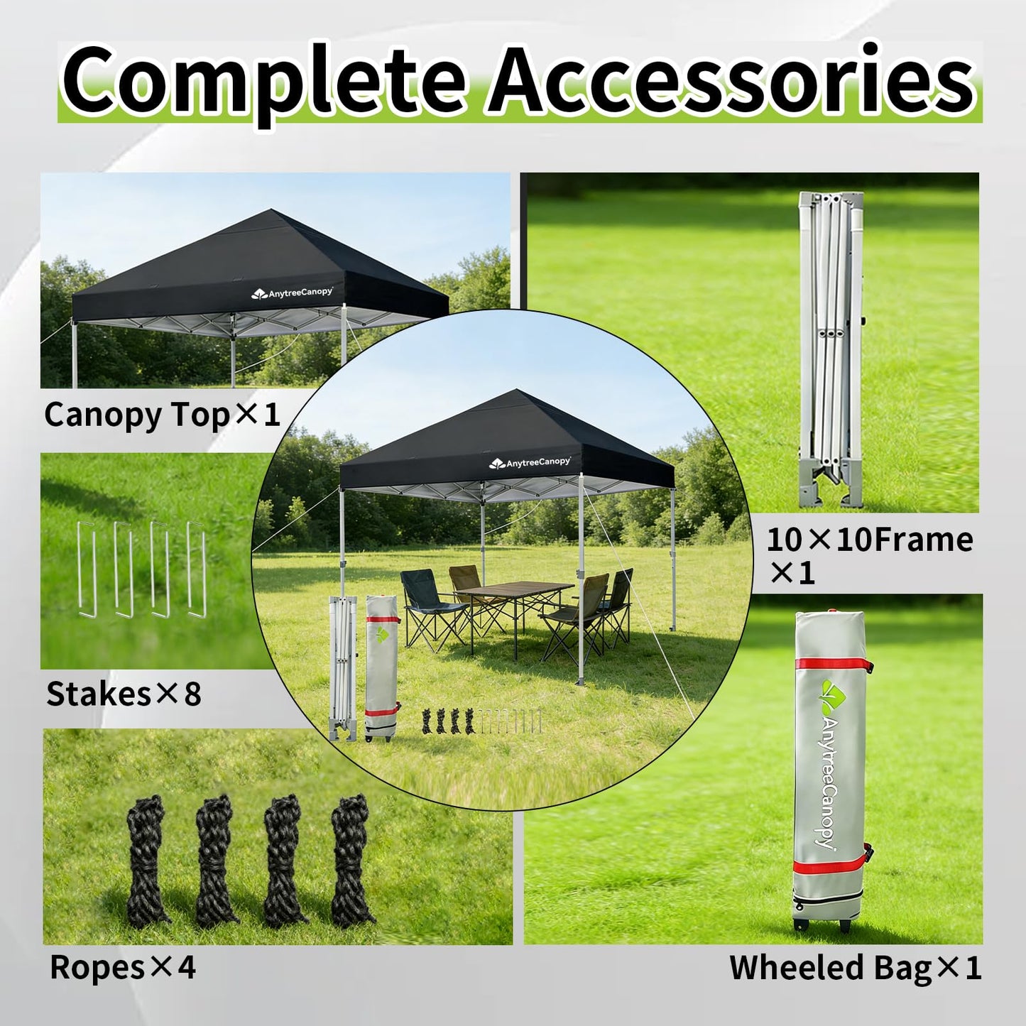 Anytee-10x10 Pop Up Canopy Tent, Easy Up Waterproof Outdoor Canopy with Wheeled Bag, Sun Shade for Patio, Backyard, Parties, Camping-Black