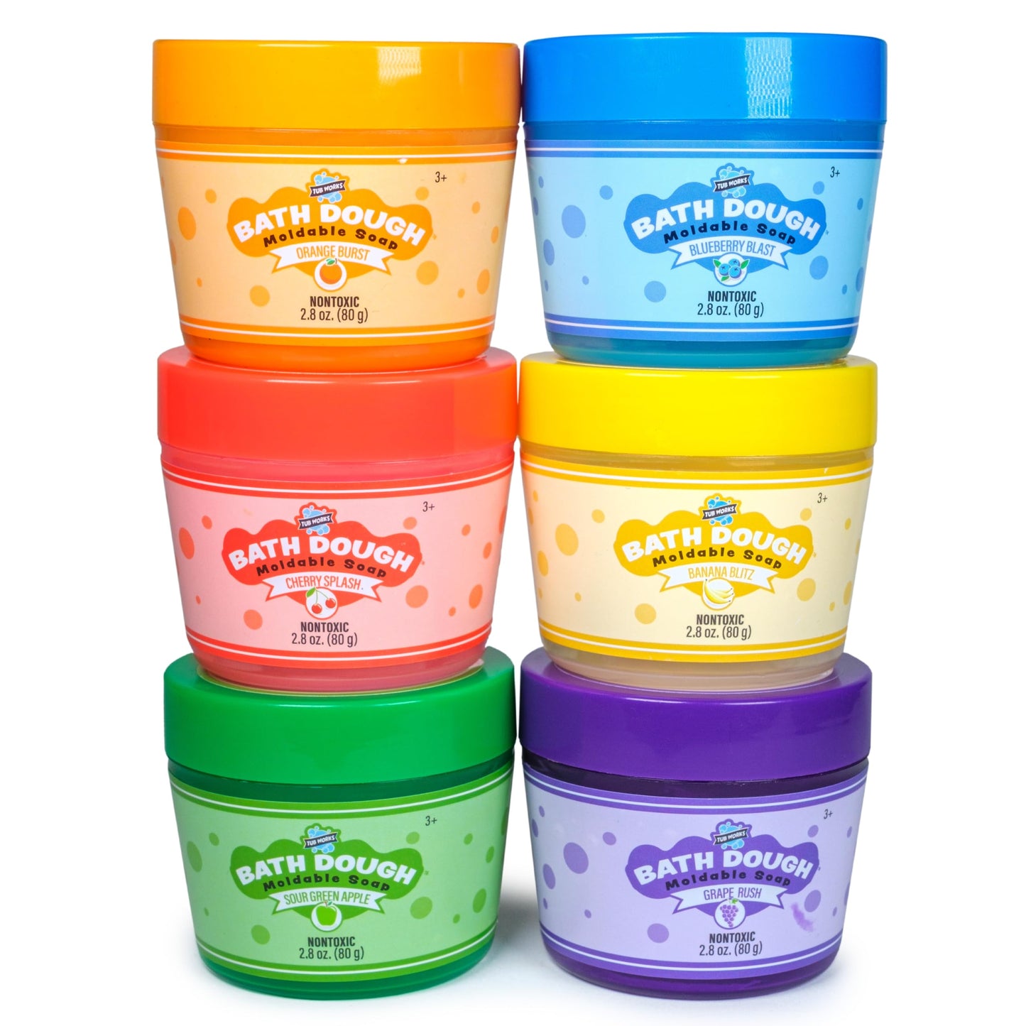 Tub Works® Bath Dough™ Moldable Kids Soap Bath Toy, Variety 6 Pack | Shape, Mold & Create Tub Art with Soapy Dough | Soft & Moldable Kids Bath Soap for Shaping | Sensory Toddler Bathtub Toys
