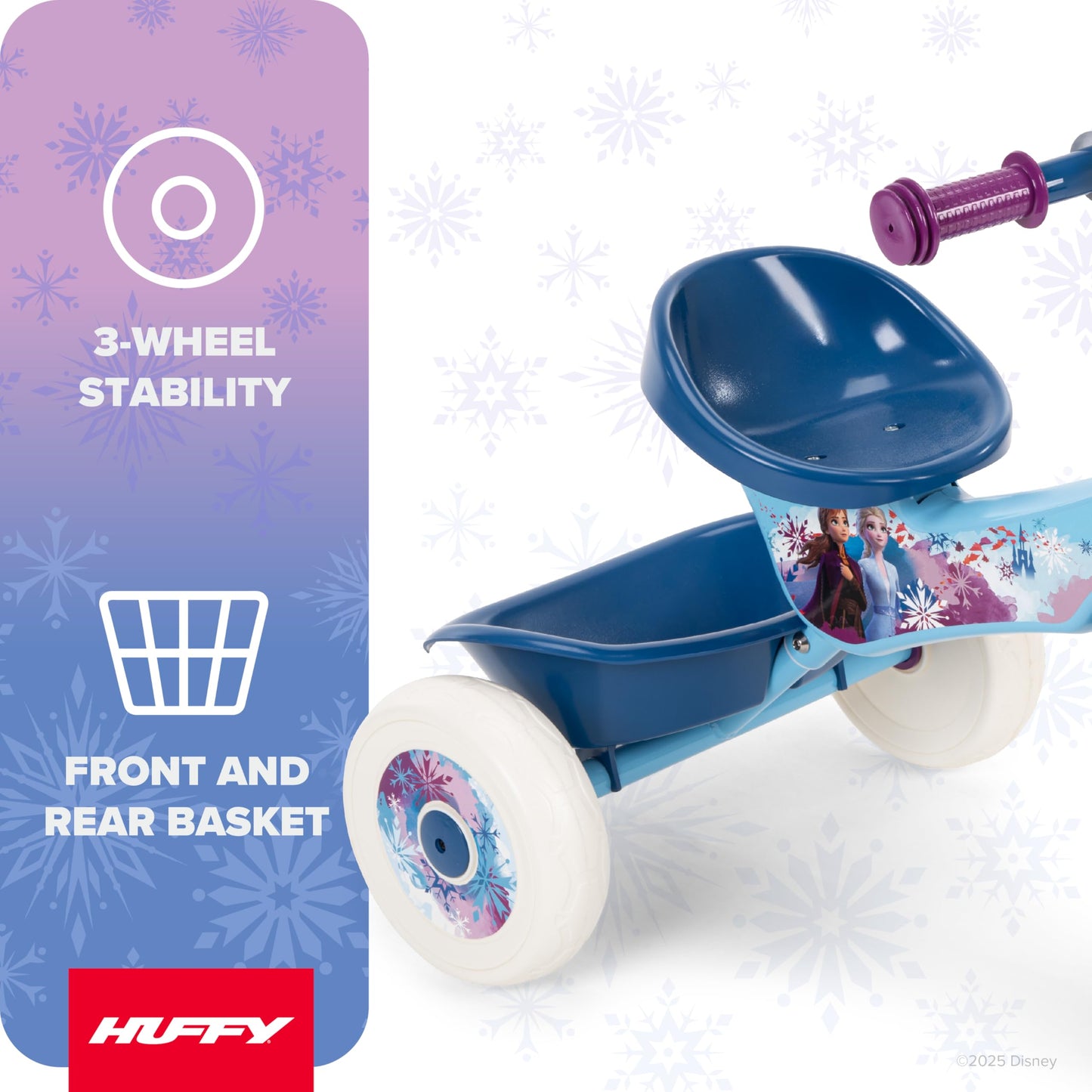 Huffy Disney Frozen 2 Girl's Trike, Ideal for Ages 3+, Anna, Elsa, and Olaf, Storage Bins for Snacks or Toys, Sturdy and Durable, Safe for Toddlers