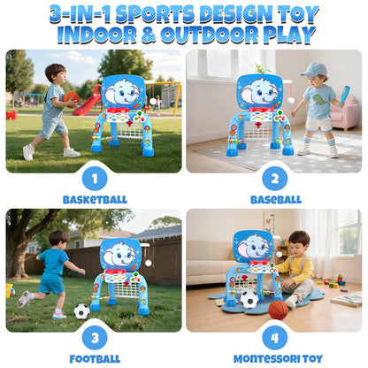 Wee Wonders Toddler Basketball Hoop & Soccer Goal Tball Set, Kids Sport Toys with Light & Sound, Musical Activity Center Toys for 1 2 3 Years Old Boys, Christmas Birthday Gifts for Baby 12-18 Months