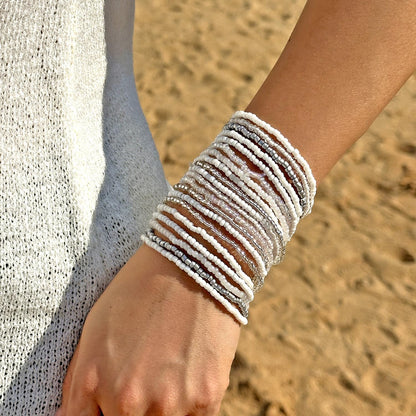 xuzhiyuan Boho Colorful Stackable Crystal Glass Beads Stretch Bracelets Multilayered Bracelets for Women Bohemian Jewelry-White 20pcs
