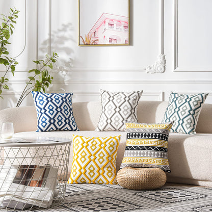 WACOMECO Pack of 2 Embroidered Decorative Throw Pillow Covers - Accent Boho Pillowcases Farmhouse Cushion Covers for Sofa Bedroom Couch Car, 18 x 18 in, Grey