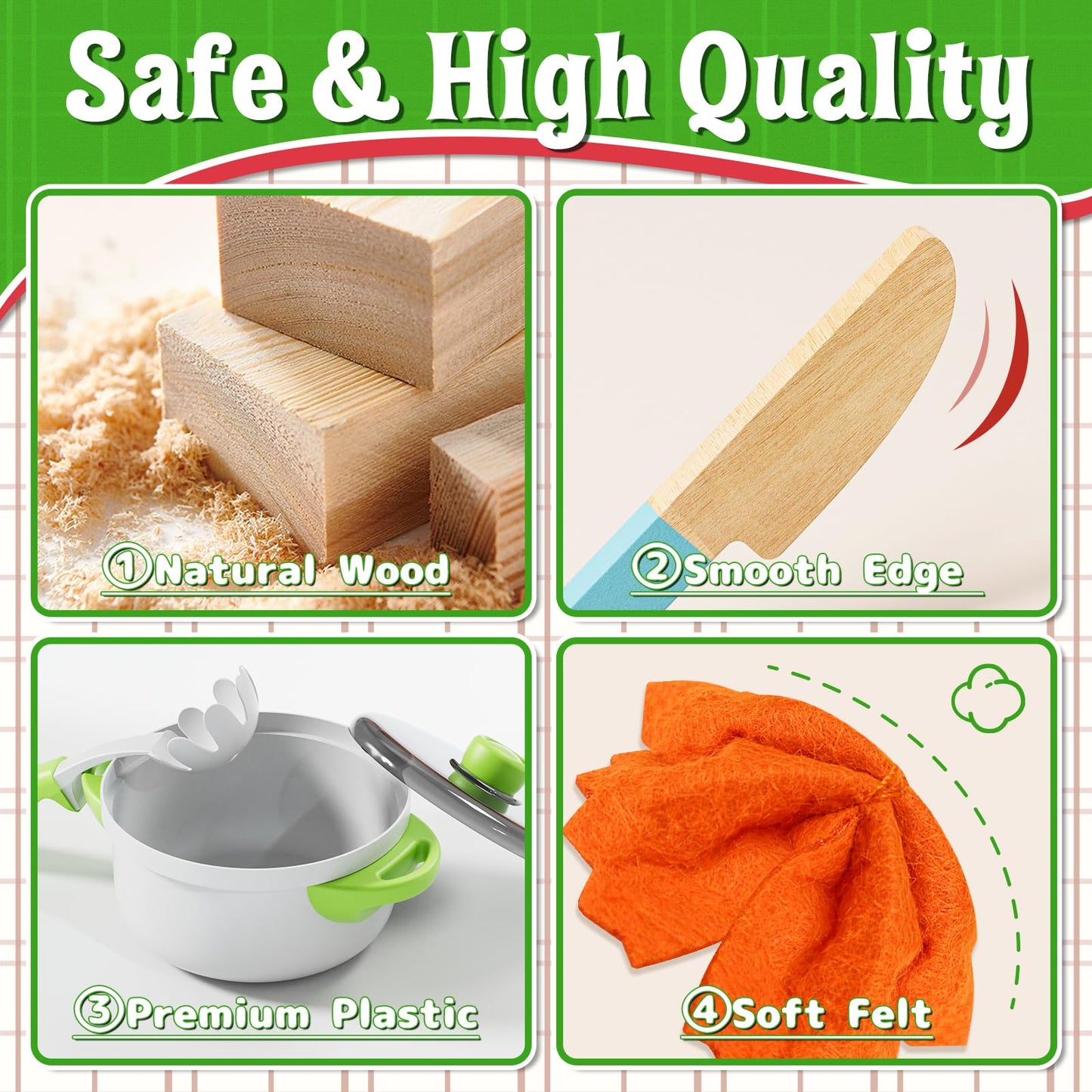 Lehoo Castle Wooden Play Food Sets for Kids Kitchen - Pizza Toy with Pot & Pan, Play Kitchen Accessories, Pretend Cutting Food, Play Dishes & Felt Pasta, Toddler Toys 3-5 Years, Gift for Boys Girls