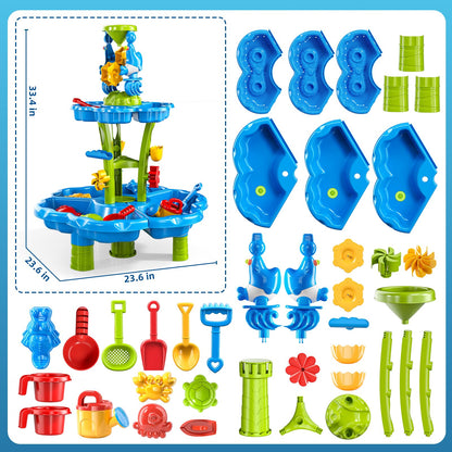 3-Tier Sand and Water Table for Toddlers 1-3 3-4, Kids Sand Water Play Table Toys for Kids Boys Girls 2 3 4 5 6 Years Old, Kids Toddler Play Activity Set Toys for Summer Beach Pool Indoor Outdoor Yard