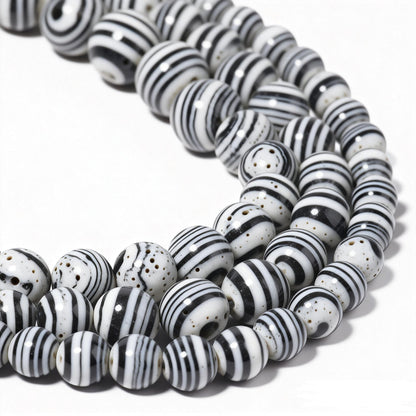 Yochus 45pcs Synthesis Colour Malachite Beads，8mm Black White Striated Ntural Stone Round Loose Beads for Jewelry Making Earring Necklace DIY Crafts