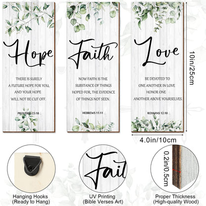 3 Pieces Wall Decor Christian Wall Decor Green Inspirational Art Scripture Hanging Plaque Rustic Wooden Leaves Sign Quote for Home Bedroom Decoration