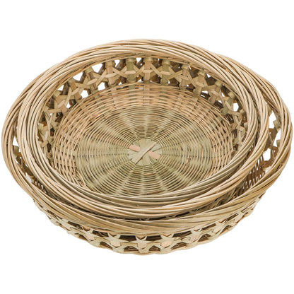 ZENFUN 3 Packs Round Woven Bread Basket, Bamboo Serving Trays, Handwoven Baskets Fruit Basket, Rattan Serving Baskets for Daily Dinning, Kitchen Organization, Stackable