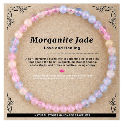 AD Beads 4mm Handmade Morganite Jade Elastic Bracelet – Natural Gemstone for Joy & Positivity – Meditation, Yoga, Healing and Energy Gift for Men Women