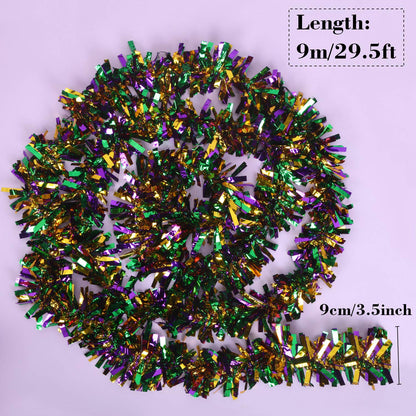 WILLBOND 3 Pieces 49 ft Mardi Gras Tinsel Garland Decorations Purple Green Gold Metallic Festooning Garland Glittering Sparkling for Mardi Gras Party Carnival Indoor Outdoor Hanging Decor New Year