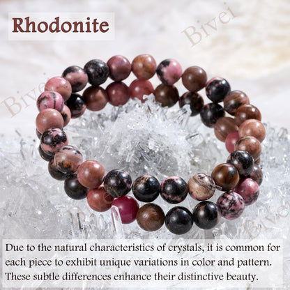 Bivei Rhodonite - Compassion - 8mm Beaded Bracelets for Women Handmade Semi Precious Natural Stone Stretch Elastic Jewelry Yoga Protection Gifts