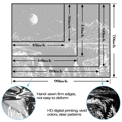 Zussun Black and White Tapestry Starry Night Mountain Tapestries for Bedroom Aesthetic Moon and Stars Tapastry's Wall Hanging Dark Nature Forest Wall Tapestry for Living Room Dorm (48'' × 36'')