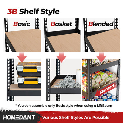 HOMEDANT 47.7" W Deep 5 Tier Heavy Duty Garage Shelving Adjustable Metal Rack Storage Shelves Standing Shelf Unit Organizers Industrial Warehouse Basement Black 1Pack