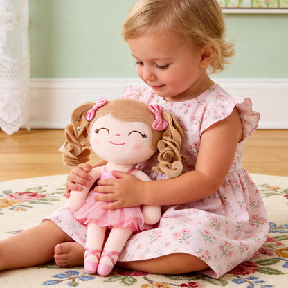 Gloveleya Baby Doll Gifts Plush Curly Hair Ballet Dolls Soft Girl Toys Pink 33CM